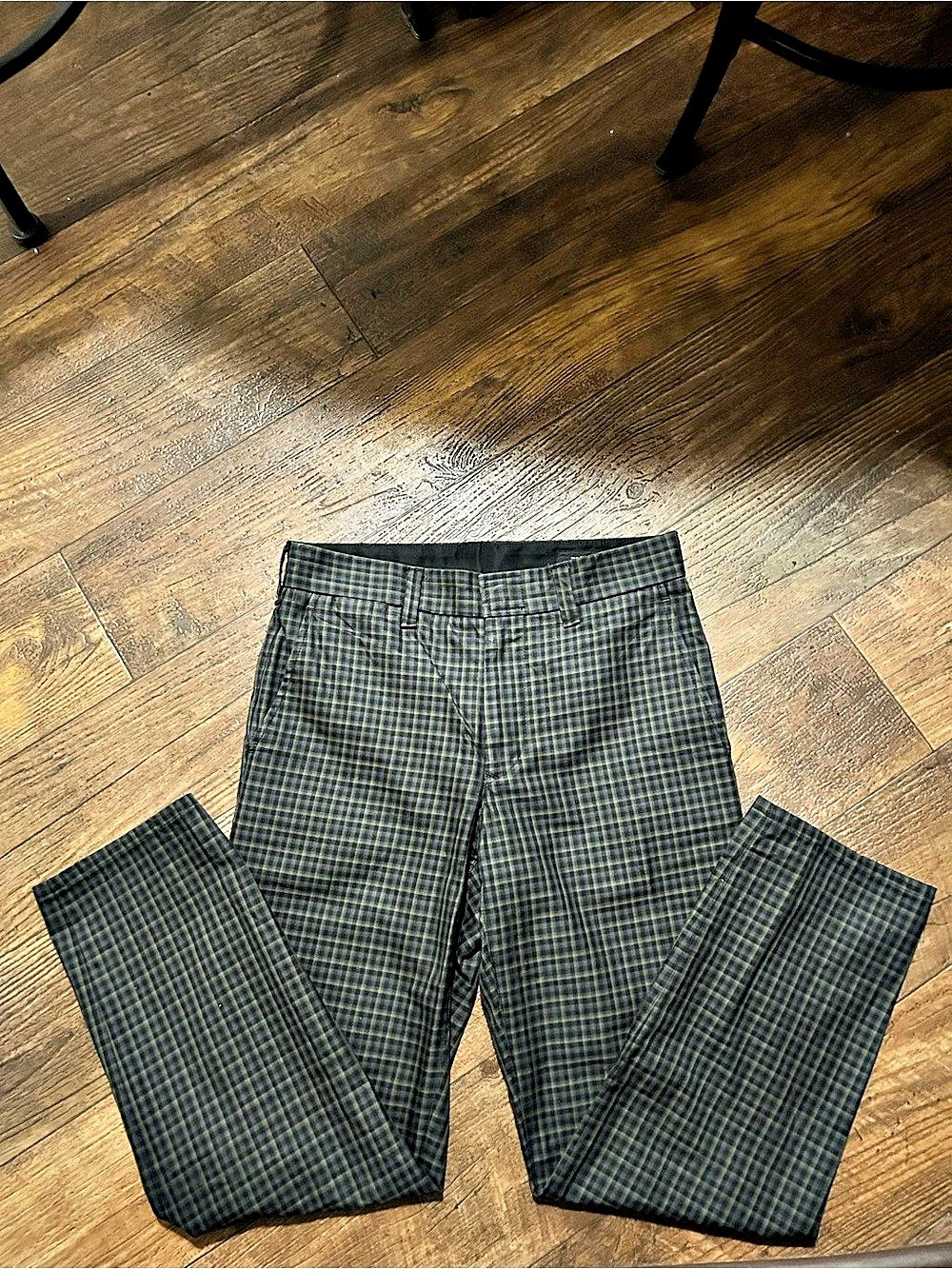 Rag & Bone Green & Black Plaid Dress Pants; Waist Size 28
